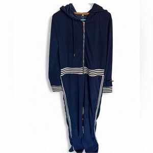 Oyrosy Retro Sports Hooded Zipper Dark Blue Knitted Jumpsuit New w tags XL